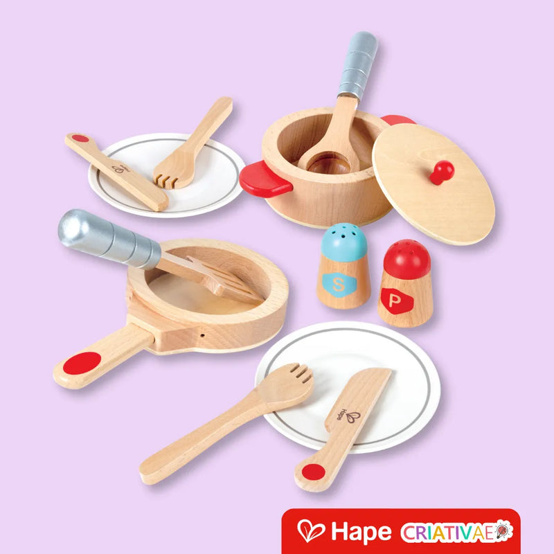 Conjunto de Cozinha Infantil Educativo com Utensílios de Madeira Premium 13 Peças – Hape