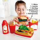 Kit Fast Food Infantil de Madeira e Feltro: Hambúrguer, Hot Dog e Batata Frita | Hape