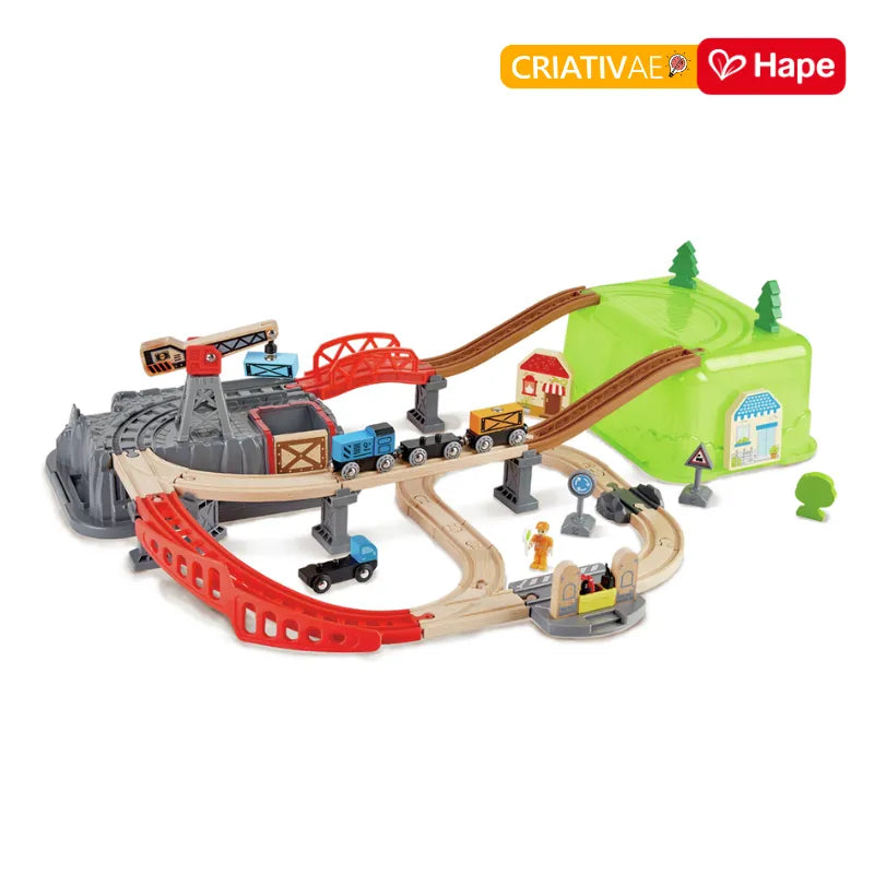 Conjunto de Trem de Madeira 50 Peças Engenharia com Guindaste Magnético | HAPE