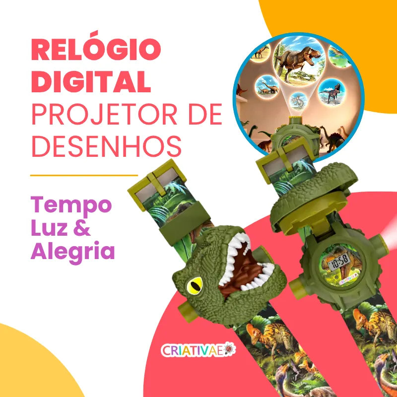 Relógio Projetor Infantil Dinossauro 3 em 1 – Luz, Hora e Diversão | CRIATIVAE