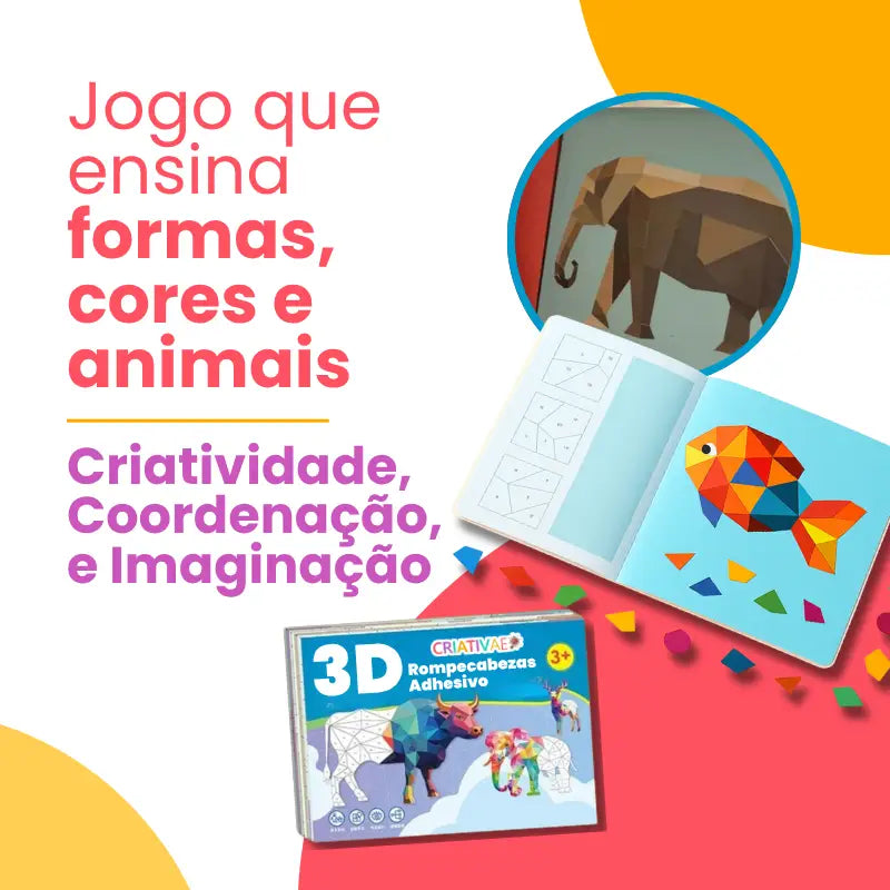 Kit 3D de Colagem Geométrica – Brinquedo Educativo Criativo para Crianças 3+ | CRIATIVAE